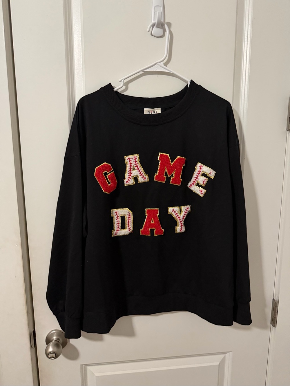 BiBi Black Sweatshirt with Red and White GAME DAY Appliqué